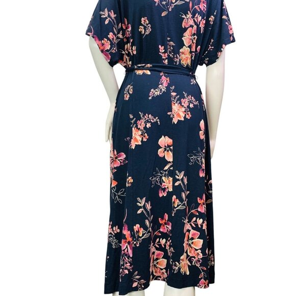 J.Jill Women’s Blue Floral Midi Dress Petite Small Dolman Sleeve Knit Stretch - Picture 7 of 12